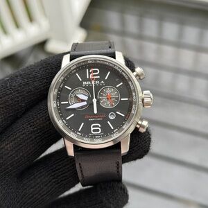 BRERA OROLOGI Dinamico Quartz Wristwatch Black Silver chronograph Mens Watch
